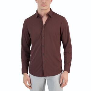 Alfani Men's Brown Jersey Yarn-Dyed Alfatech Casual Performance Shirt Size XXL